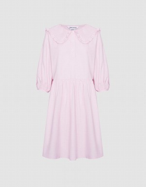 Urban Revivo Plain Statement Collar Skater Women's Dress Pink | HQM3482TN