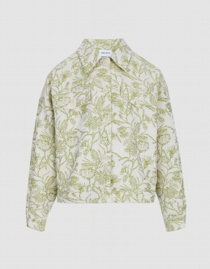 Urban Revivo Plant Print Button Up Women's Jackets Green | KXL720YK