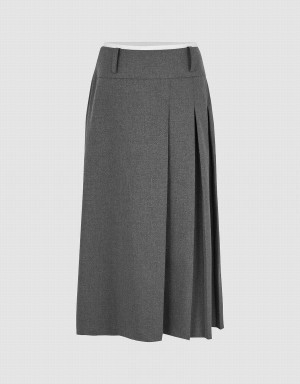 Urban Revivo Pleated Midi A-Line Women's Skirts Dark Grey | RQS1637FU