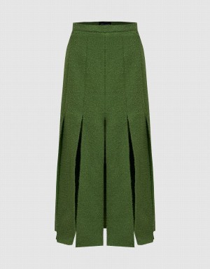 Urban Revivo Pleated Midi A-Line Women's Skirts Green | QMC5593BC