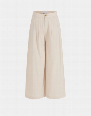 Urban Revivo Pleated Wide Leg Cropped Women's Pants Khaki | TGE629DE