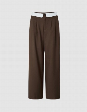 Urban Revivo Pleated Wide Leg Women's Pants Dark Brown | ZMN7487ER