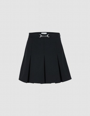 Urban Revivo Pleated With Snaffle Detail Women's Skirts Black | HPM422EP