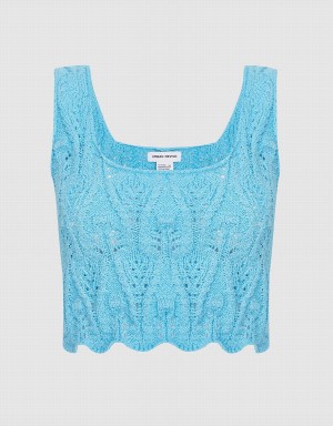 Urban Revivo Pointelle Sleeveless Knitted Women's Tank Top Blue | TNZ5744JT