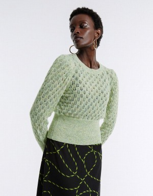 Urban Revivo Pointelle Women's Sweaters Green | YWY7171MQ