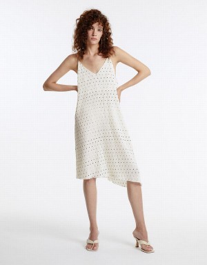 Urban Revivo Polka Dotted Strappy Women's Dress White | QAN7168VN