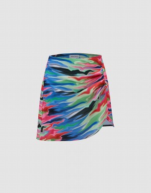 Urban Revivo Printed Asymmetric Mini Women's Skirts Pink Multicolor | IYS2714DO