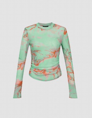 Urban Revivo Printed Crew Neck Skinny Women's T Shirts Green | THF192YC