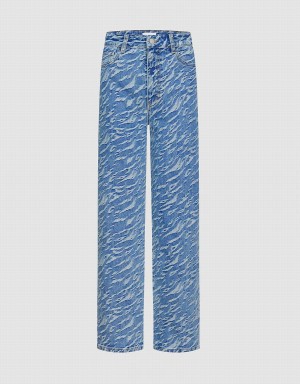 Urban Revivo Printed Flare Women's Jeans Blue | MTA5312NX