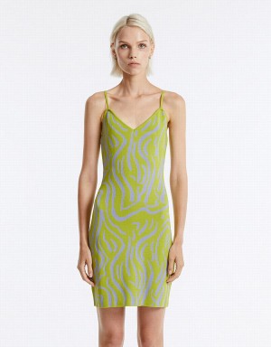 Urban Revivo Printed Knit Women's Dress Green | BYE3884AN