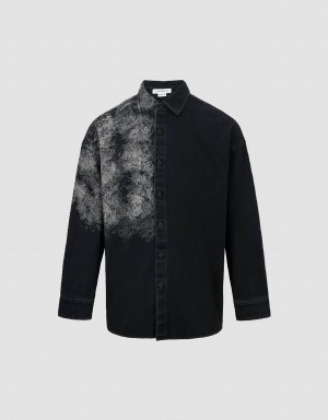 Urban Revivo Printed Loose Denim Men's Shirts Black | UBP5645UN