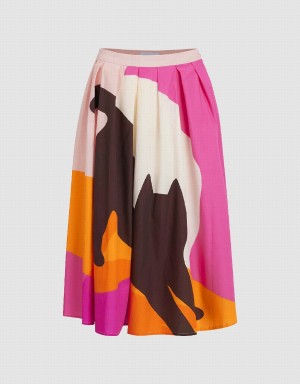 Urban Revivo Printed Midi A-Line Women's Skirts Pink Multicolor | GKO9457CT