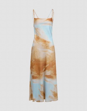 Urban Revivo Printed Skinny Women's Dress Orange | AIP758DW