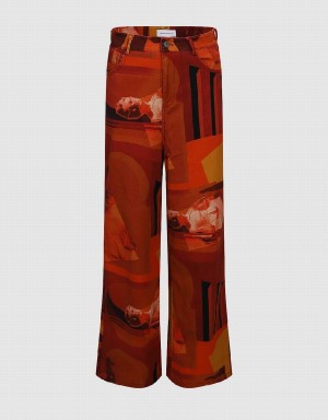 Urban Revivo Printed Straight Women's Pants Orange | LRN3628HK