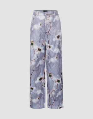 Urban Revivo Printed Straight Women's Pants Light Grey | JZT8257OM