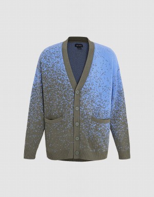 Urban Revivo Printed V-Neck Knitted Men's Cardigan Blue Multicolor | IUD2055ZF