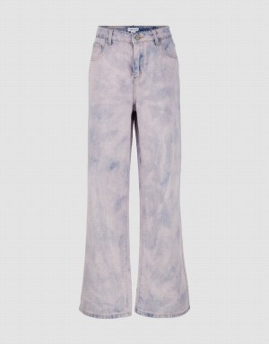 Urban Revivo Printed Wide-Leg Women's Jeans Pink | VTS1799RG