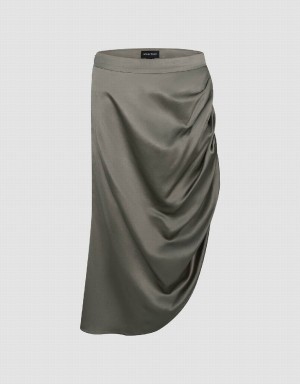 Urban Revivo Printed Wrapped Midi Straight Women's Skirts Khaki Grey | SAC8788RU