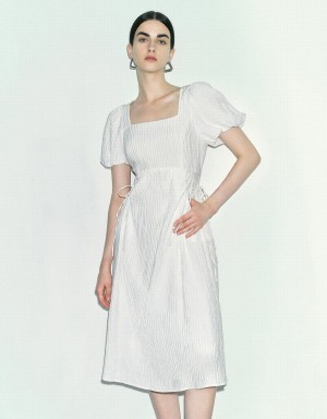 Urban Revivo Puff Sleeve Skater Women's Dress White | DAG8170PE