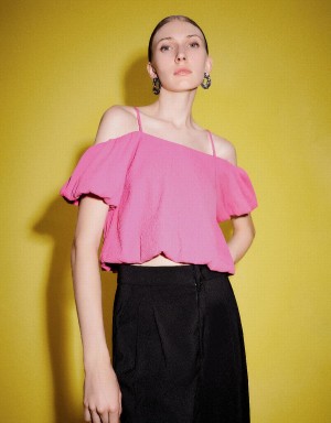 Urban Revivo Puff Sleeve Square-Cut Collar Overhead Women's Blouse Pink | WED1979AU