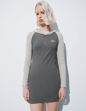 Urban Revivo Raglan Sleeve Hooded Skinny Women's Dress Light Grey | CSH1838WS