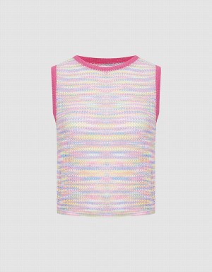 Urban Revivo Rainbow Knitted Women's Tank Top Pink Multicolor | QFJ7879YO