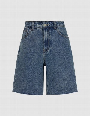 Urban Revivo Raw Hem Denim Women's Shorts Blue | ERE2450SV