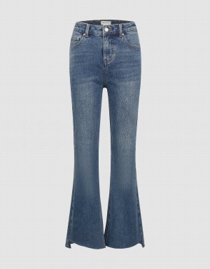 Urban Revivo Raw Hem Flare Women's Jeans Blue | BGE7580MT