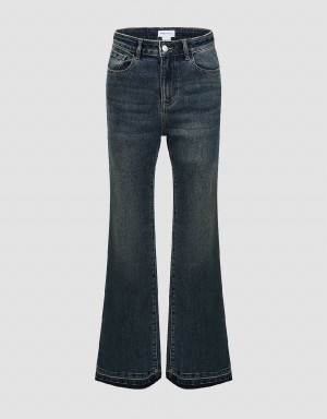 Urban Revivo Raw Hem Flare Women's Jeans Blue | HRD9016JY