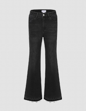 Urban Revivo Raw Hem Flare Women's Jeans Black | LPZ9912RY