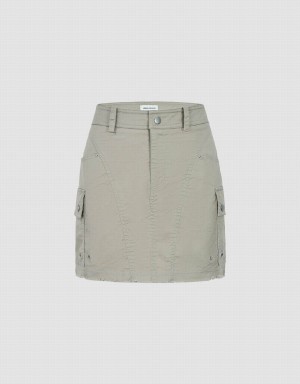 Urban Revivo Raw Hem Mini Straight Women's Skirts Light Grey | MLZ62100VV