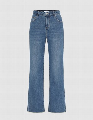 Urban Revivo Raw Hem Straight Women's Jeans Blue | FTW9091OG