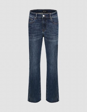 Urban Revivo Raw Hem Straight Women's Jeans Blue | CVE6332BL