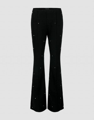 Urban Revivo Rhinestone Decor Flare Women's Pants Black | YHL7126CM