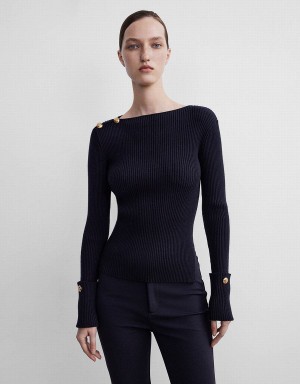 Urban Revivo Rib Knit Women's Sweaters Black | AAV646OW