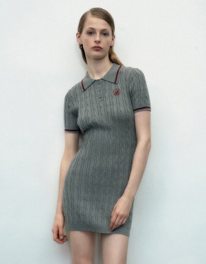 Urban Revivo Rib Knitted Women's Dress Light Grey | WNA3928NP