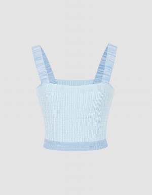 Urban Revivo Ribbed Knit Cami Women's Tank Top Blue | QYM9598GO