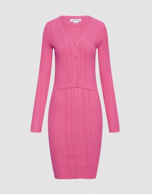 Urban Revivo Ribbed Knit Slinky Bodycon Women's Dress Pink | LUC6931KN