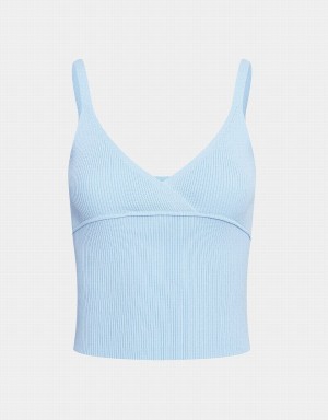 Urban Revivo Ribbed Knit V Neck Cami Women's Tank Top Light Blue | ZHM3654YM