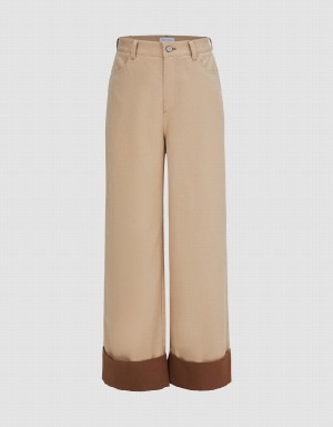 Urban Revivo Rolled Up Hem Straight Women's Pants Khaki | IYI564NY