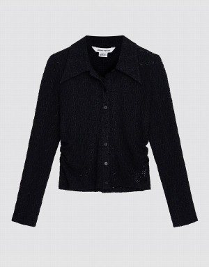 Urban Revivo Ruched Button Up Fitted Women's Shirts Black | CCM4898FI