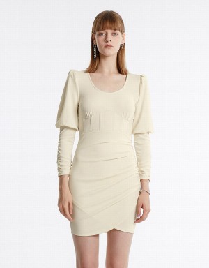 Urban Revivo Ruched Knit Women's Dress Yellow | MRB2892GJ