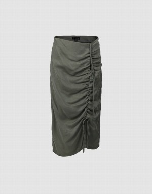 Urban Revivo Ruched Midi Straight Women's Skirts Green | GNU4566SW