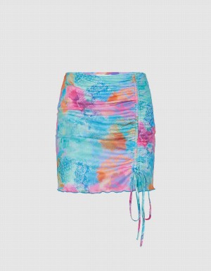 Urban Revivo Ruched Mini Straight Women's Skirts Blue | FKY5536GR