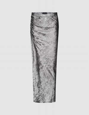 Urban Revivo Ruched Wrapped Straight Women's Skirts Silver | WVI3446FS