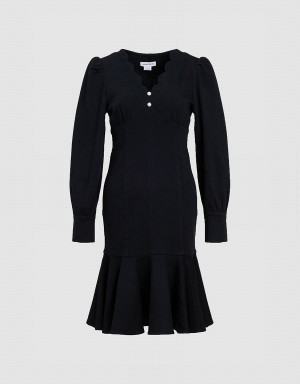 Urban Revivo Ruffle Denim Women's Dress Black | BLN7311EQ