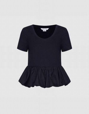 Urban Revivo Ruffle Hem Women's T Shirts Black | XPI979DX