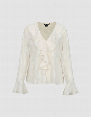 Urban Revivo Ruffle V-Neck Overhead Women's Blouse White | OQE8478DG