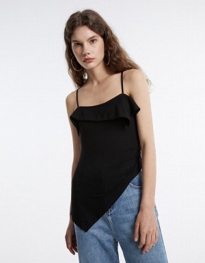 Urban Revivo Ruffled Asymmetric Women's Tank Top Black | KLA1830PS