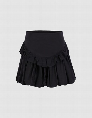 Urban Revivo Ruffled Ruched Women's Skirts Black | YDC3335VQ